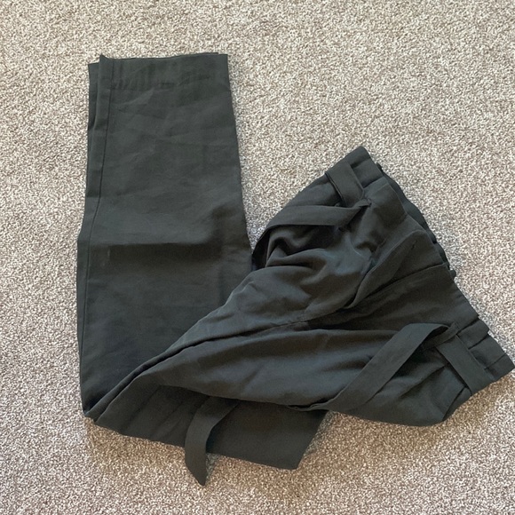 H&M size 2 olive green paper bag tie waist pants - Picture 3 of 4
